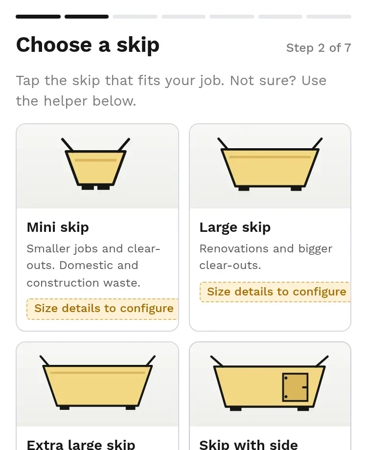 Customer booking: choose a skip.