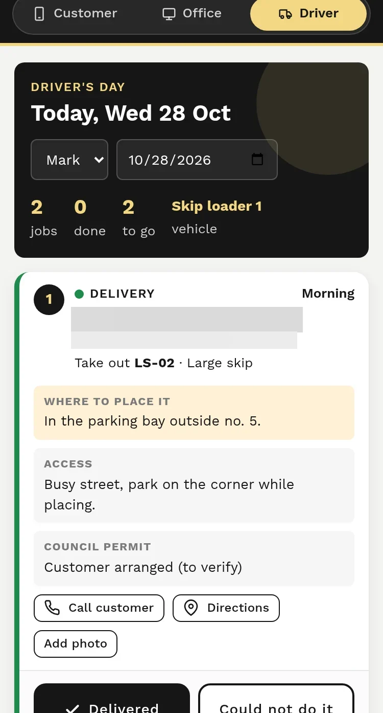 Driver view: today’s jobs.