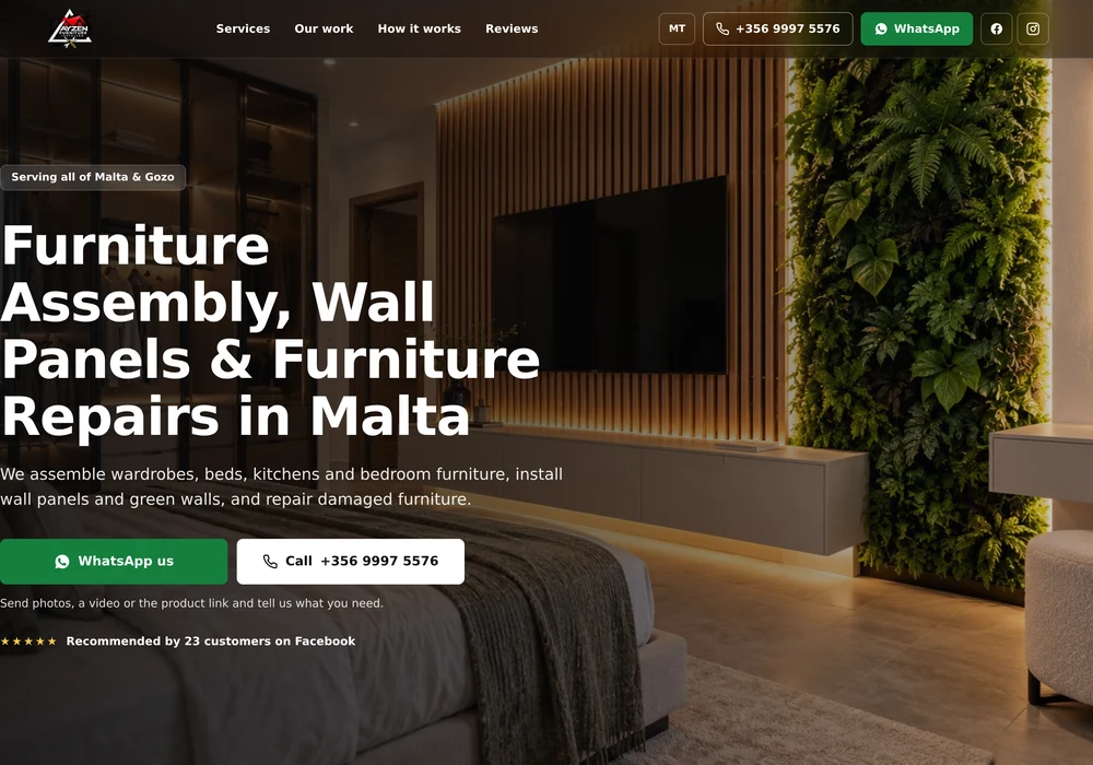 Ayzen Furniture Installer website demo by Malta Digital