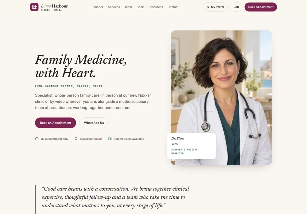 Luma Harbour Clinic website demo by Malta Digital