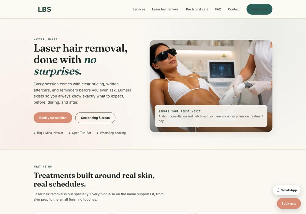 Lumera Beauty Studio website demo by Malta Digital