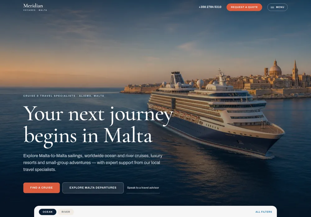 Meridian Voyages website demo by Malta Digital