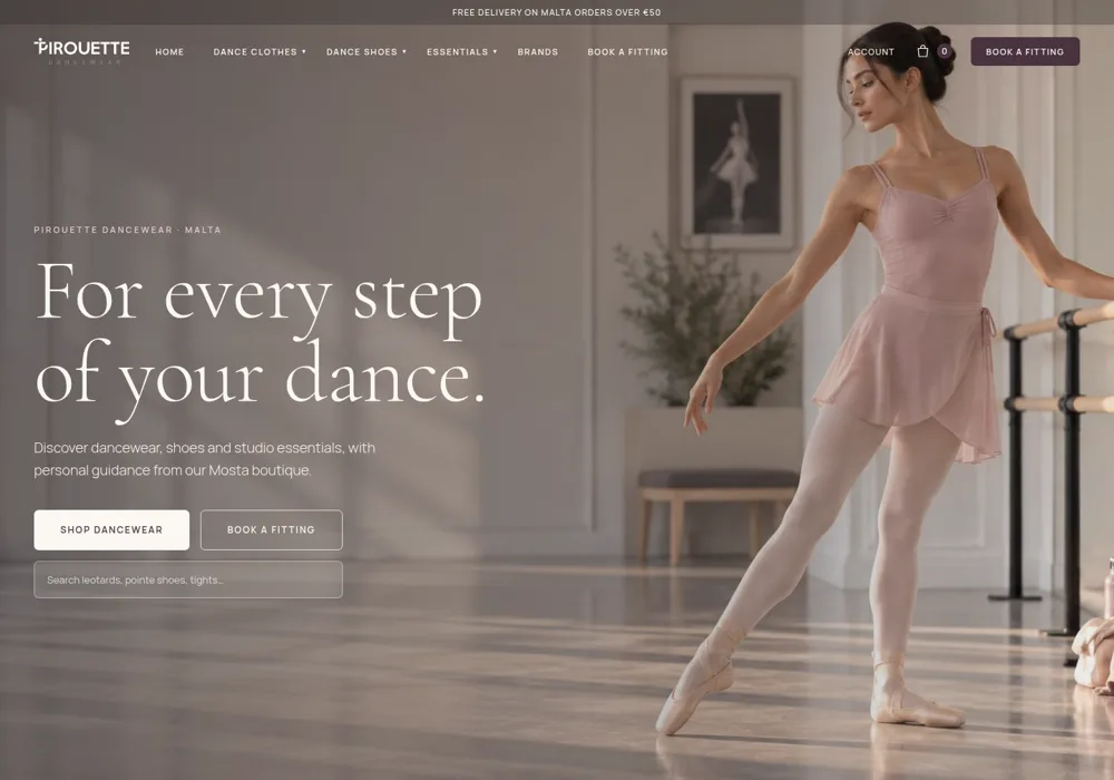 Pirouette Dancewear website demo by Malta Digital