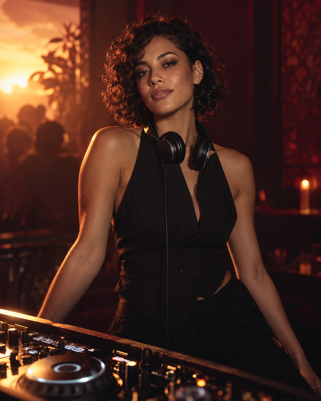 NYRA VELL fictional DJ, portrait scene, AI-generated