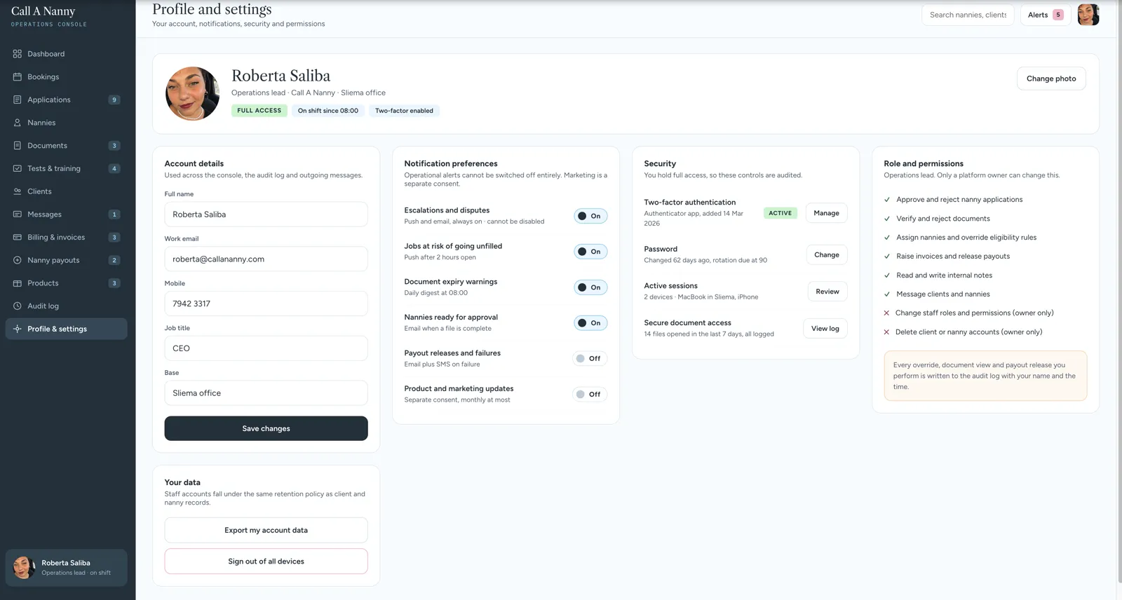 Profile   Settings